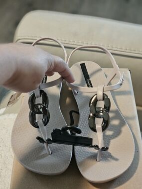 Ipanema Pale Pink Jelly Sandals with Black Chain Accent